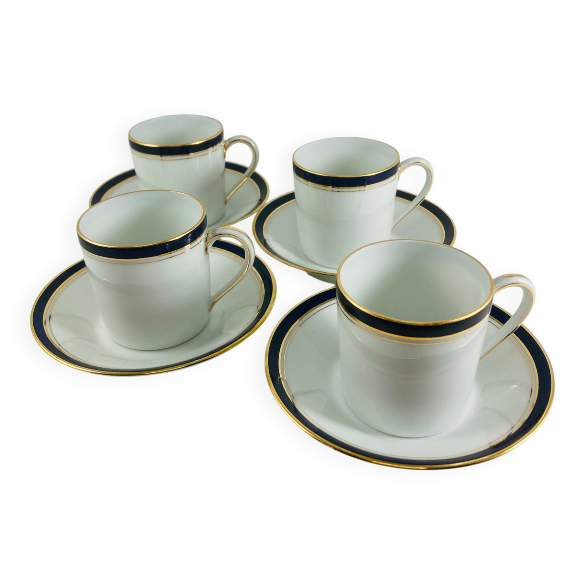 4 Cups and Saucers for Coffee Haviland Model Ambassade (blue rim)