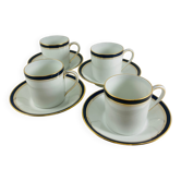 4 Tasses et Sous-Tasses à Café Haviland Modèle Ambassade (filet bleu e
