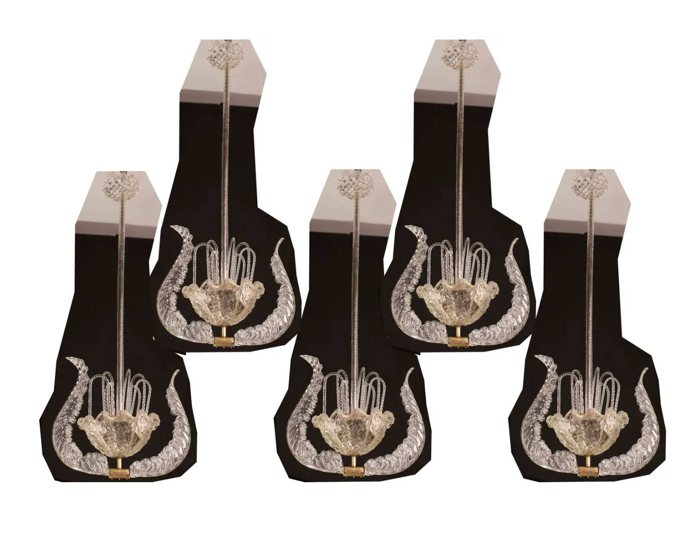 Set of 5 Art Decò Fountain Chandelier By Barovier e Toso, Murano Glass, 194