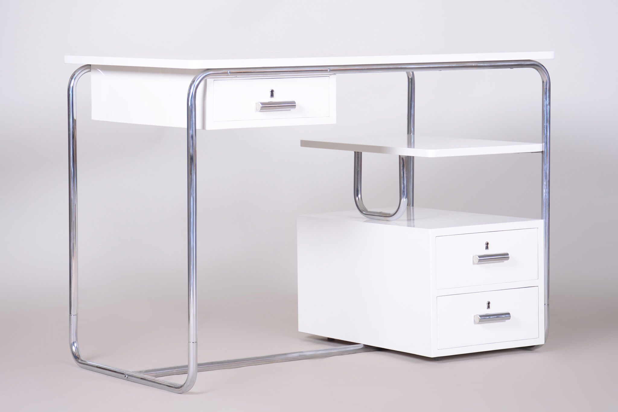 White Bauhaus writing desk made in 1930s Germany - Restored