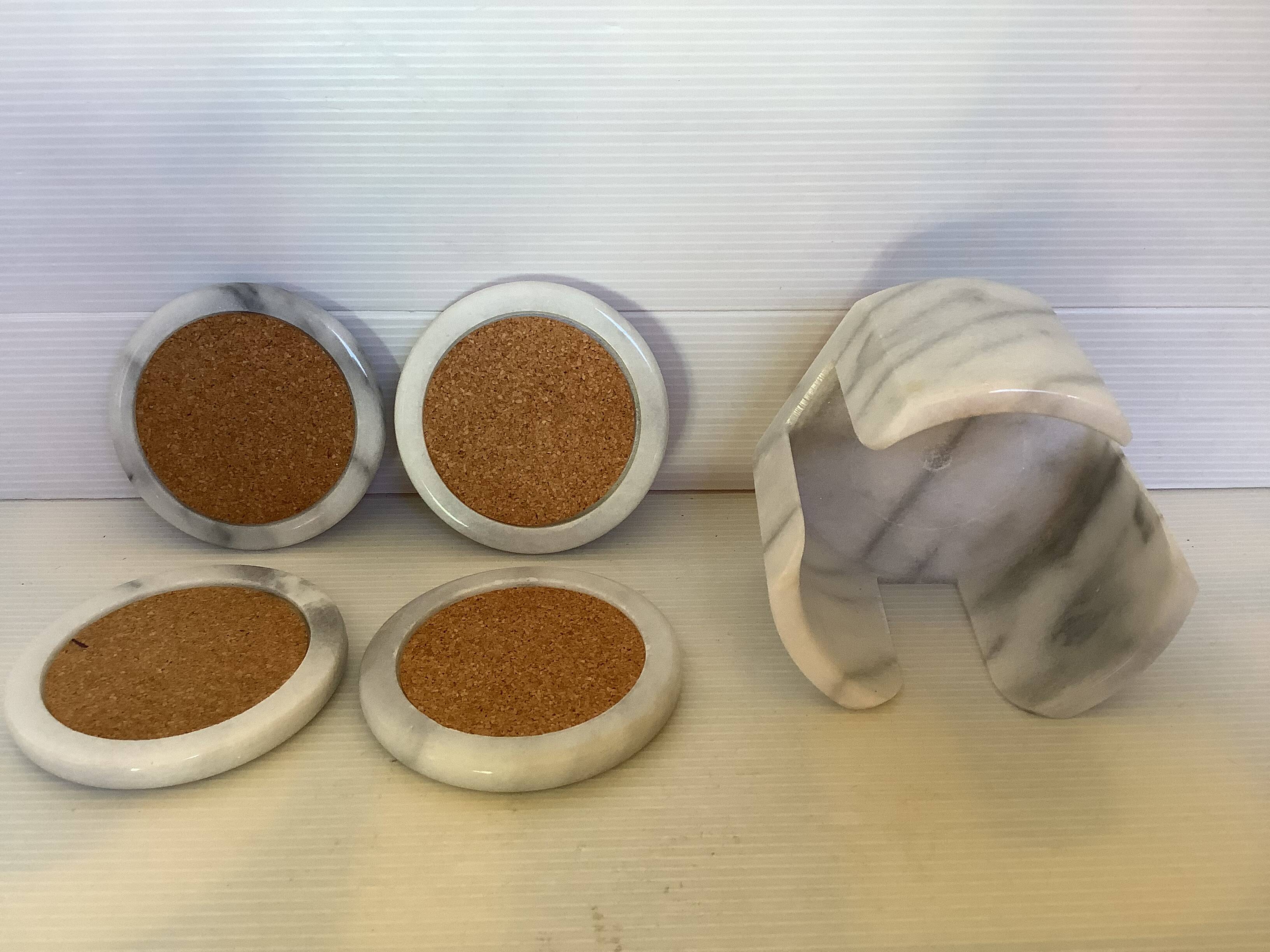 Four marble coasters with holder
