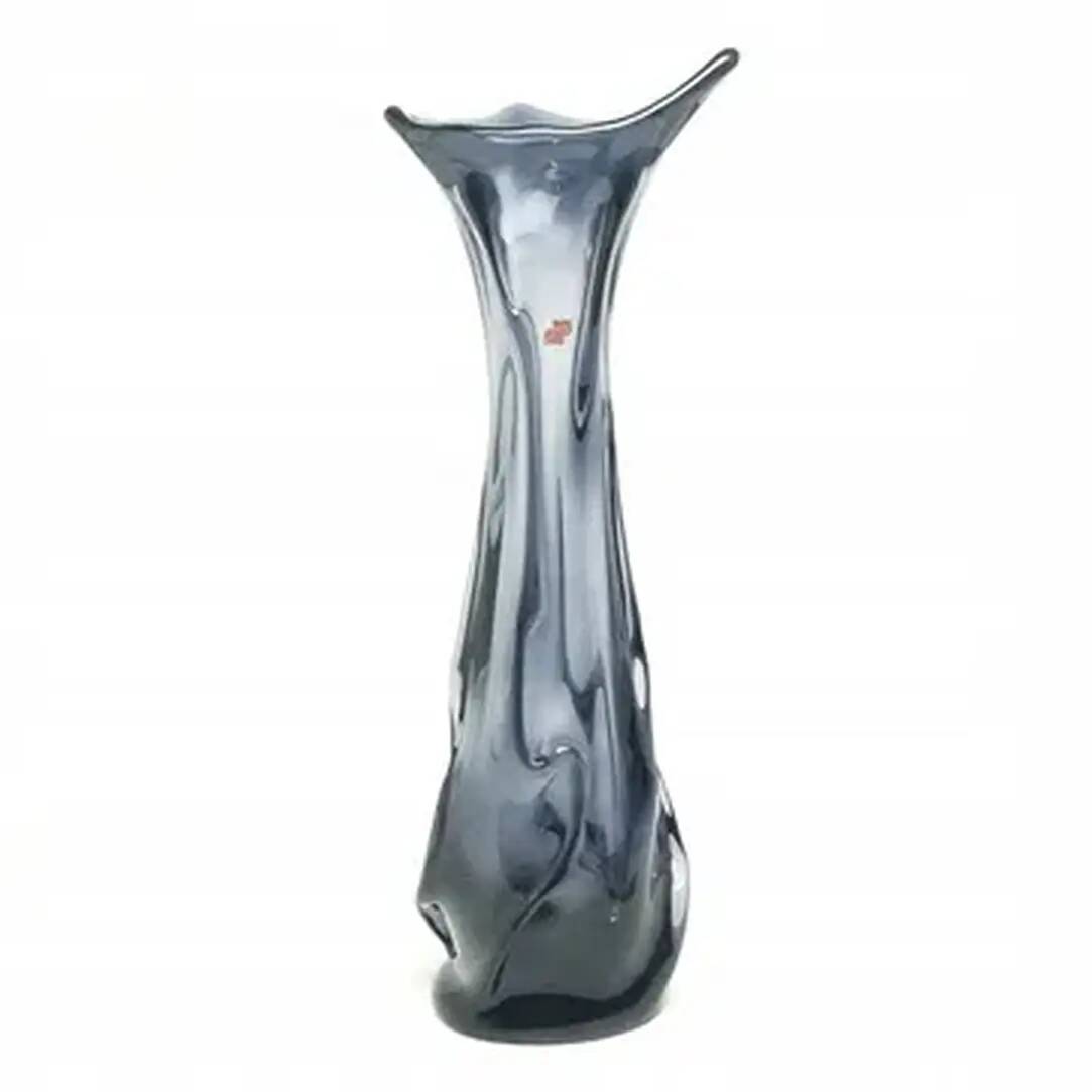 Vase Sekacz Modernisme, verre froissé, Huta Wołomin, Pologne, années 1980