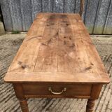 Antique cherry farmhouse table with 2 drawers and 1 pull-out