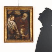 The Holy Family, ancient oil painting on panel, 16th-17th century.