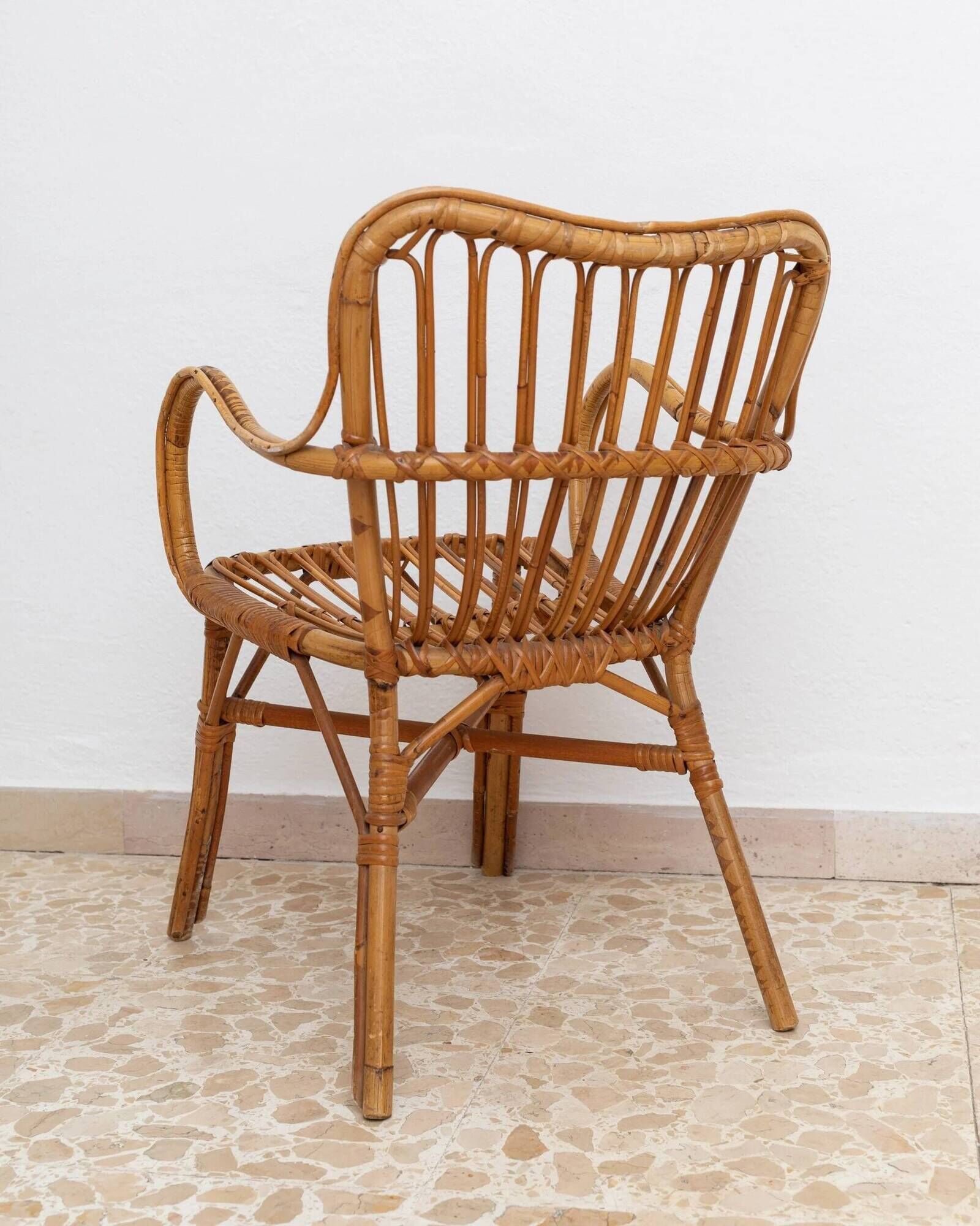 Vintage bamboo and rattan armchair, Florida style, Italy, 1970s.