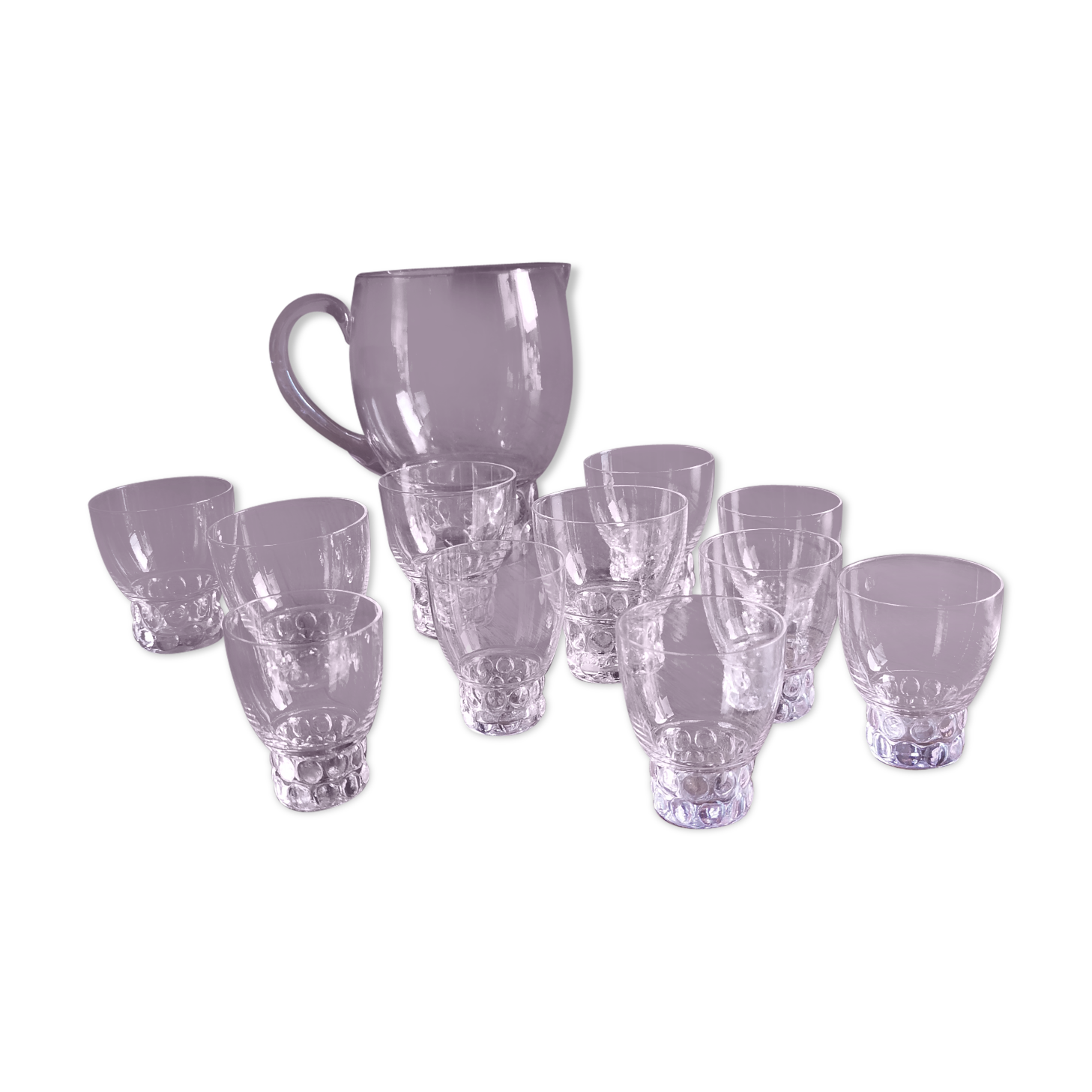 Carafe and water glasses and liqueur