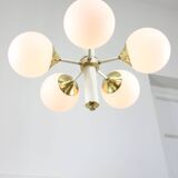 Mid-century Modern Italian Brass and Opaline Sputnik Chandelier