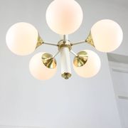 Mid-century Modern Italian Brass and Opaline Sputnik Chandelier