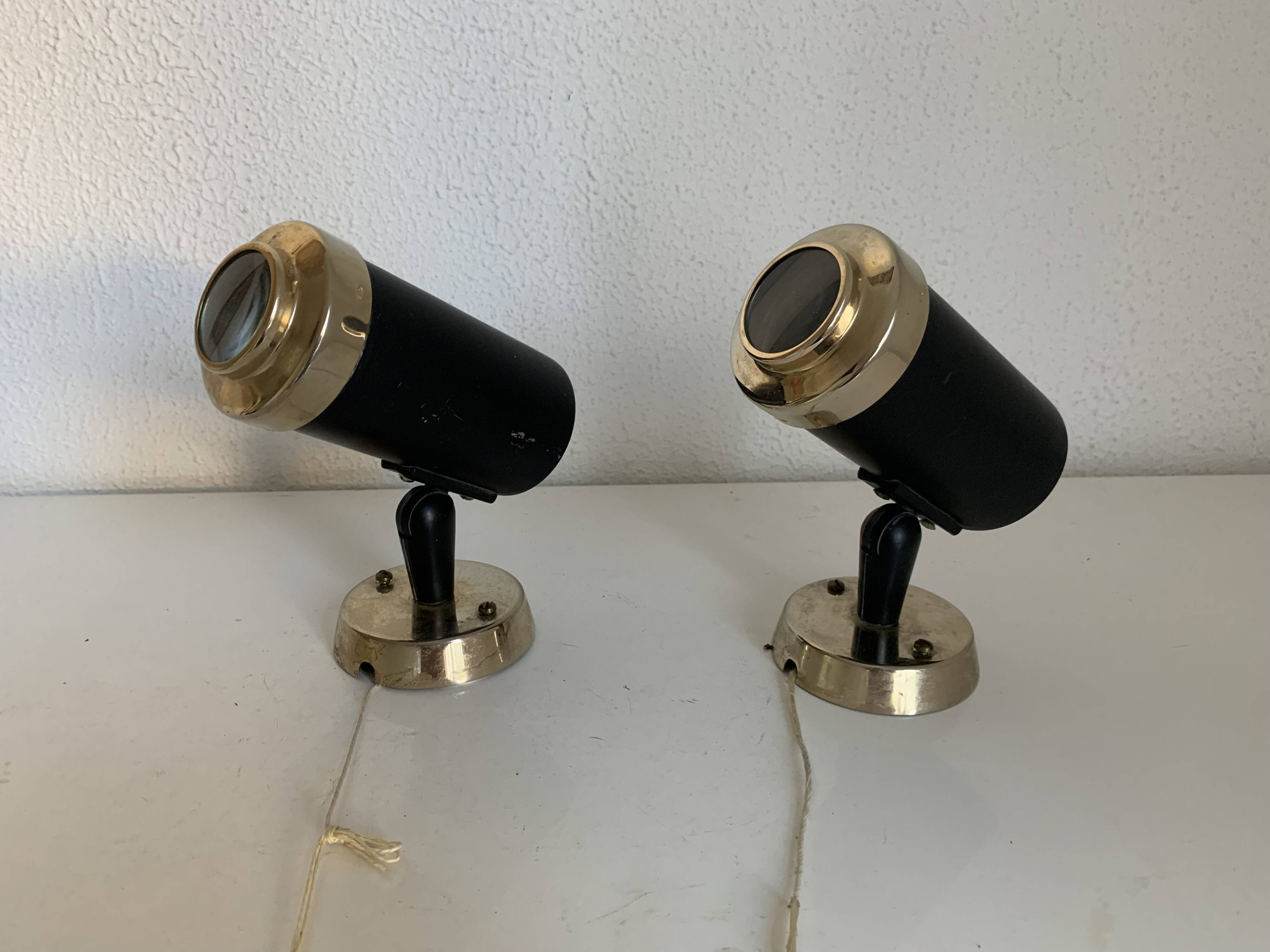 Pair of vintage 1950s Lita Zodiac spotlights by Jacques Biny, black and gold - 16 x 13