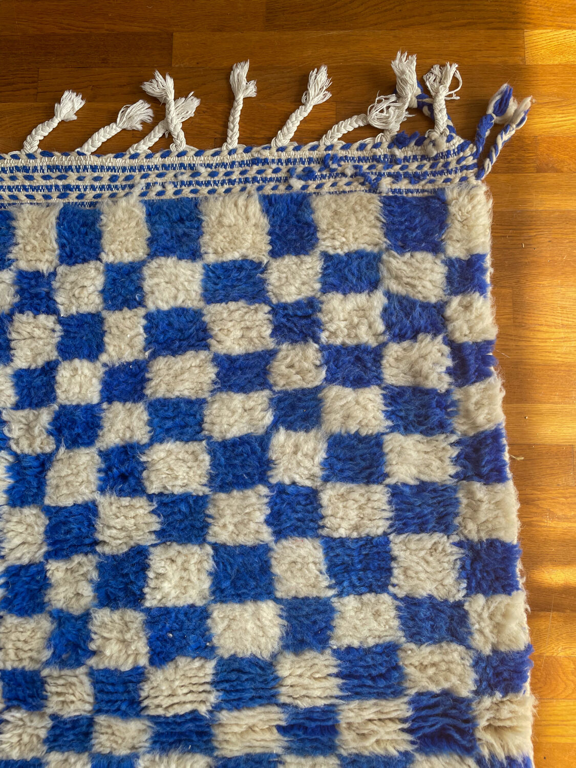Moroccan Berber checkered carpet Klein blue and white