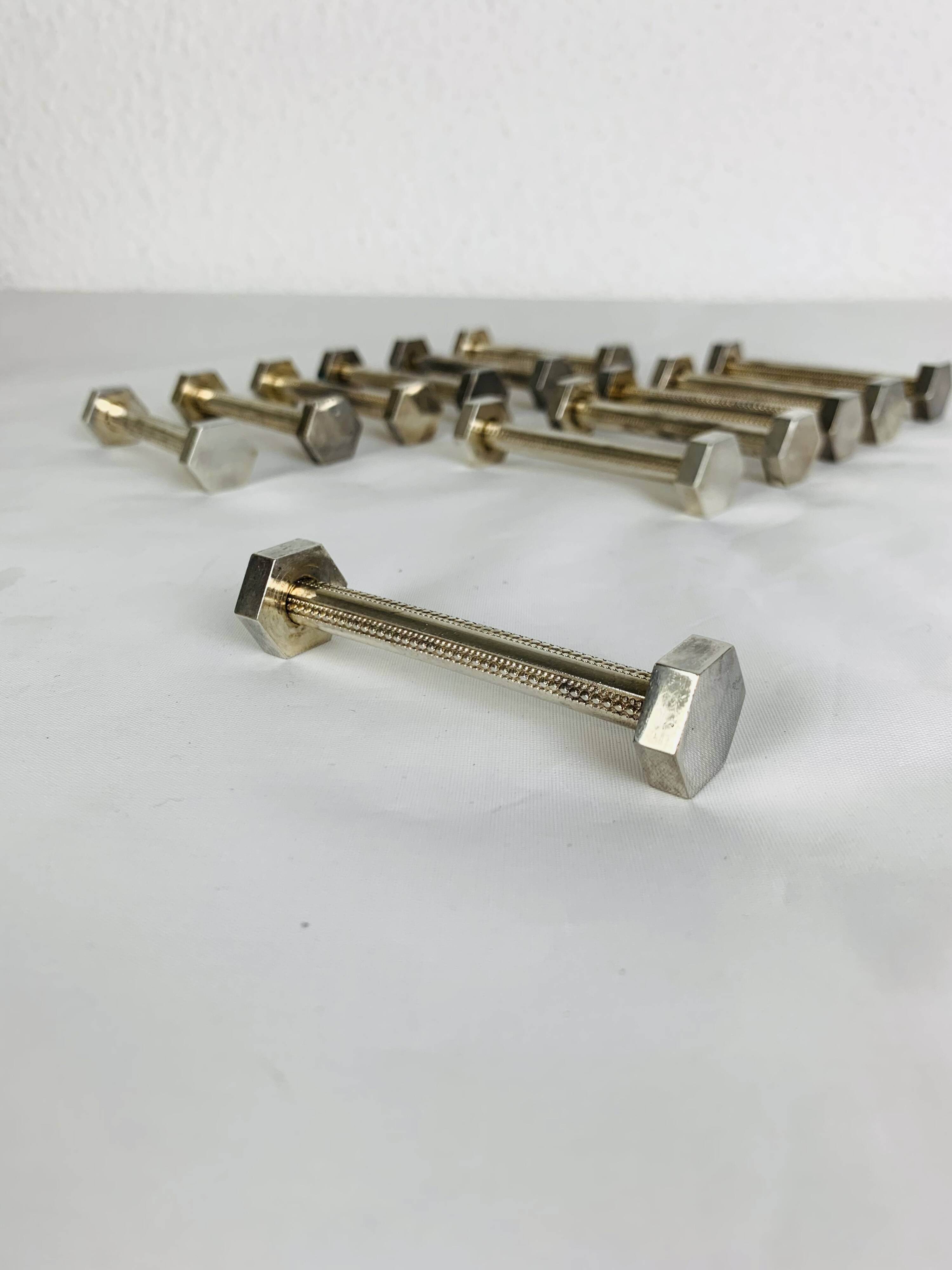 12 art deco silver metal knife holders