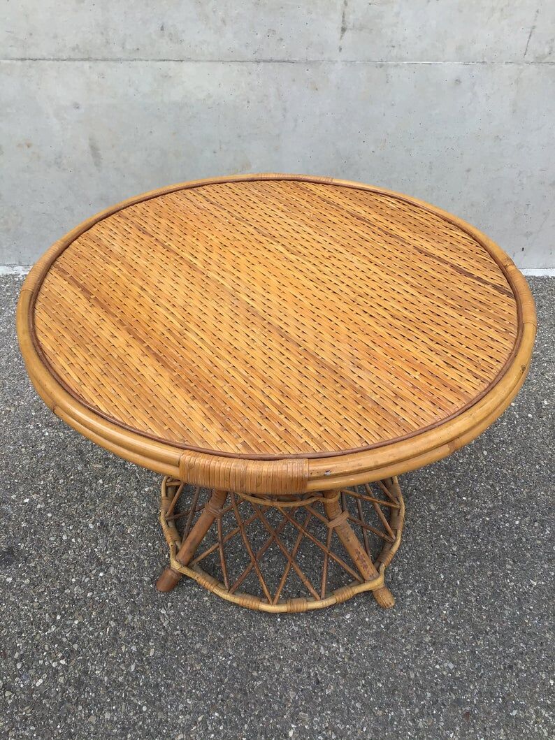 Mid-century vintage coffee table in rattan and bamboo 50/60s
