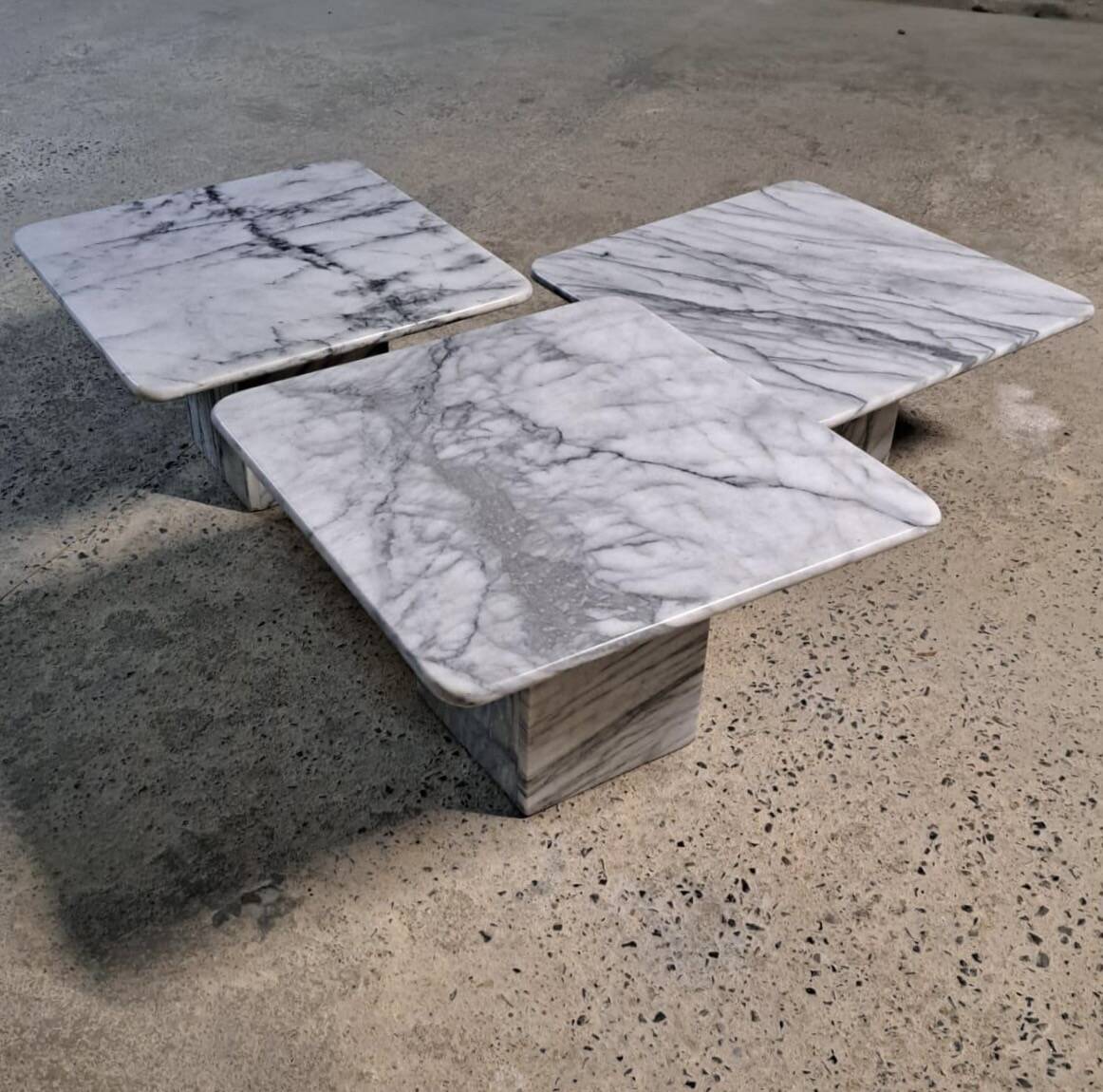 Trio vintage nesting coffee table square marble carrara calacatta white italian