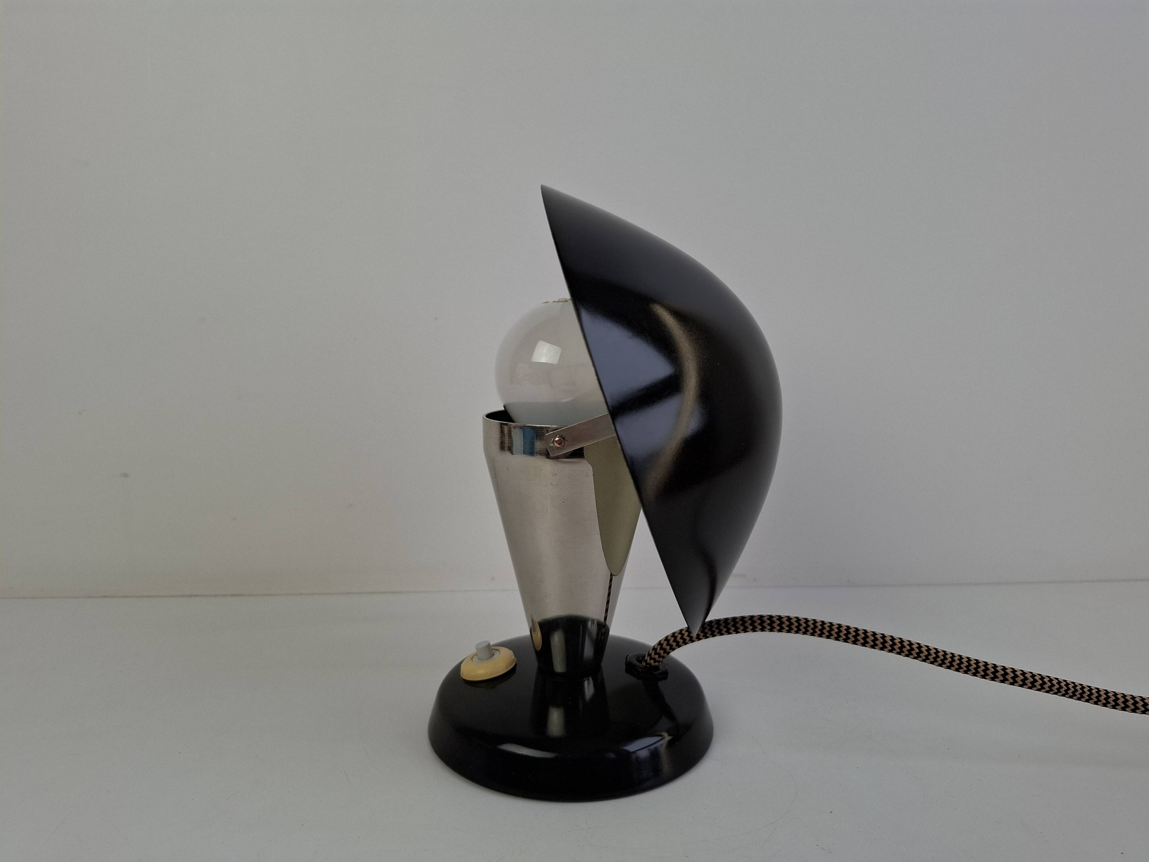 Bauhaus Mushroom Table Lamp with Adjustable Shade, Czechoslovakia, 1930s