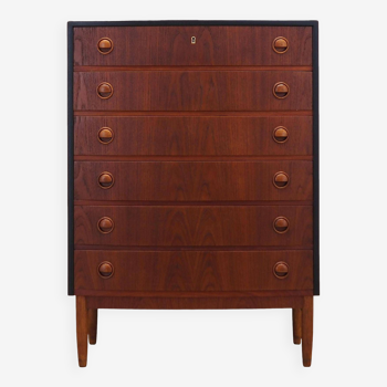 Teak chest of drawers, Danish design, 1960s, designer: Kai Kristiansen, manufacturer: Feldballes Møb