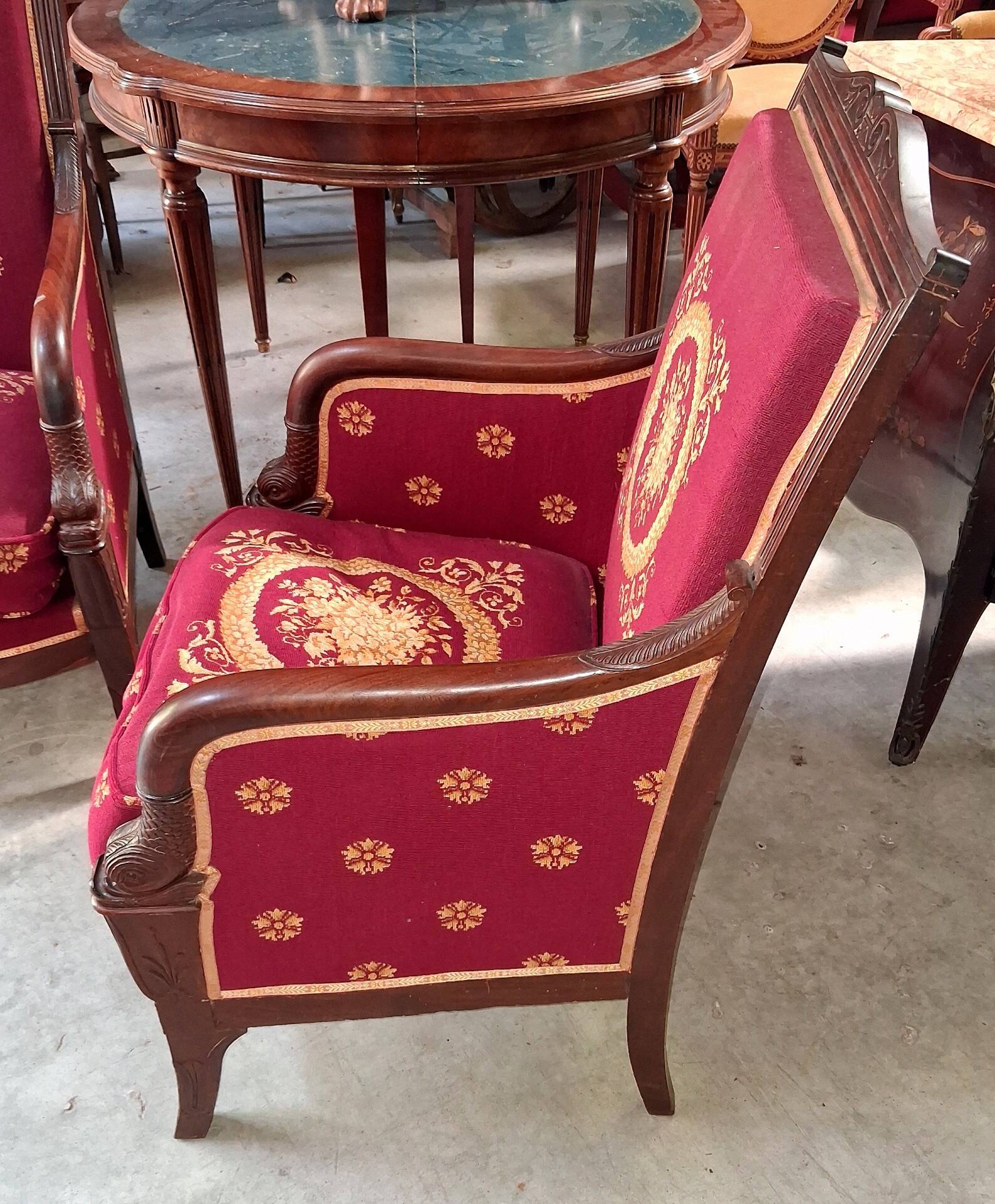 Pair of Empire period armchairs in mahogany