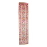 Tapis couloir kilim vintage, Tons pastel rose, bleu et beige, 94x409