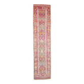Tapis couloir kilim vintage, Tons pastel rose, bleu et beige, 94x409