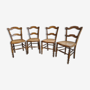 Ensemble de 4 chaises de campagnes cannées
