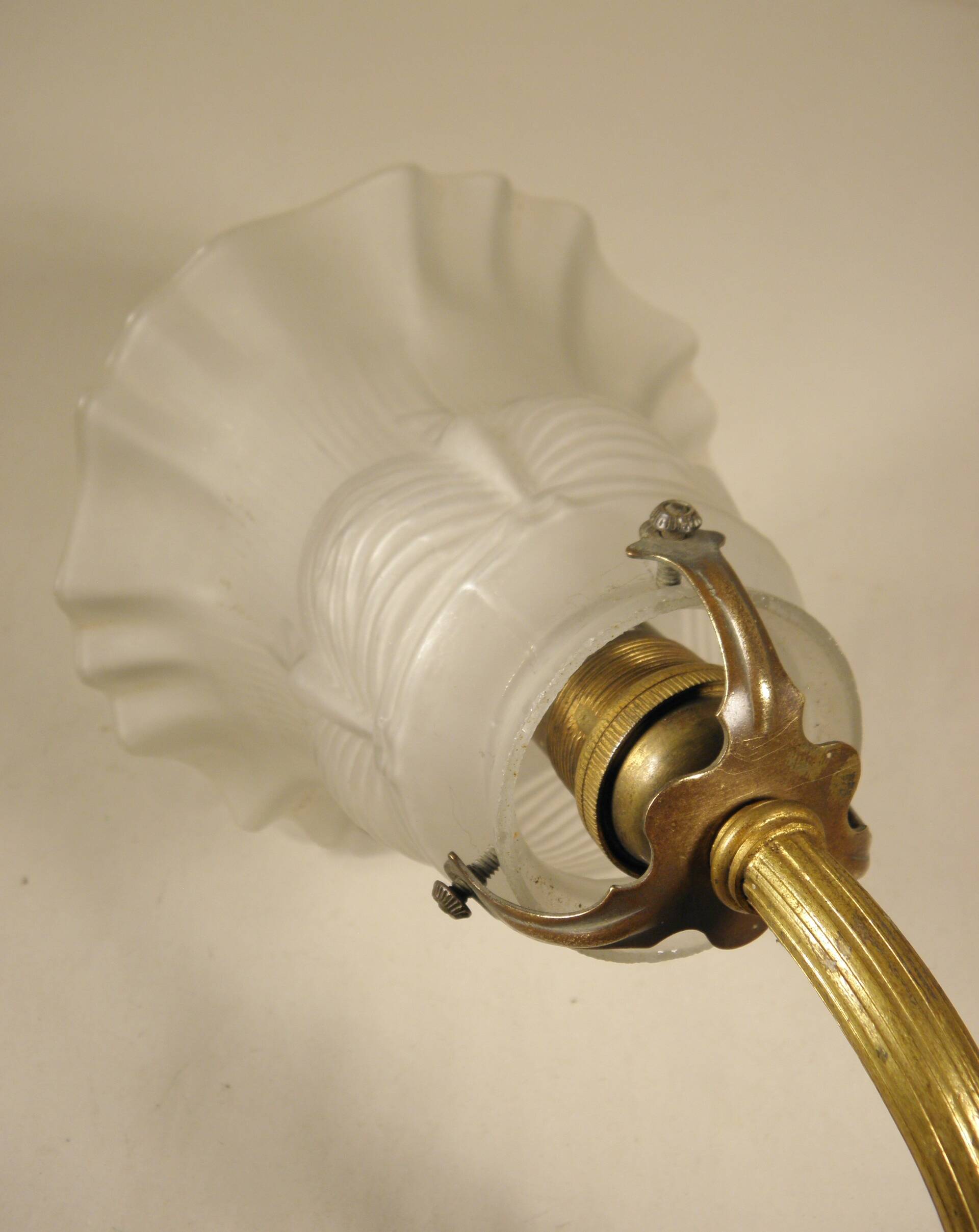 Brass and glass swan neck wall light
