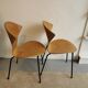 2 wooden chairs - metal circa 1950 Genevieve Dangles