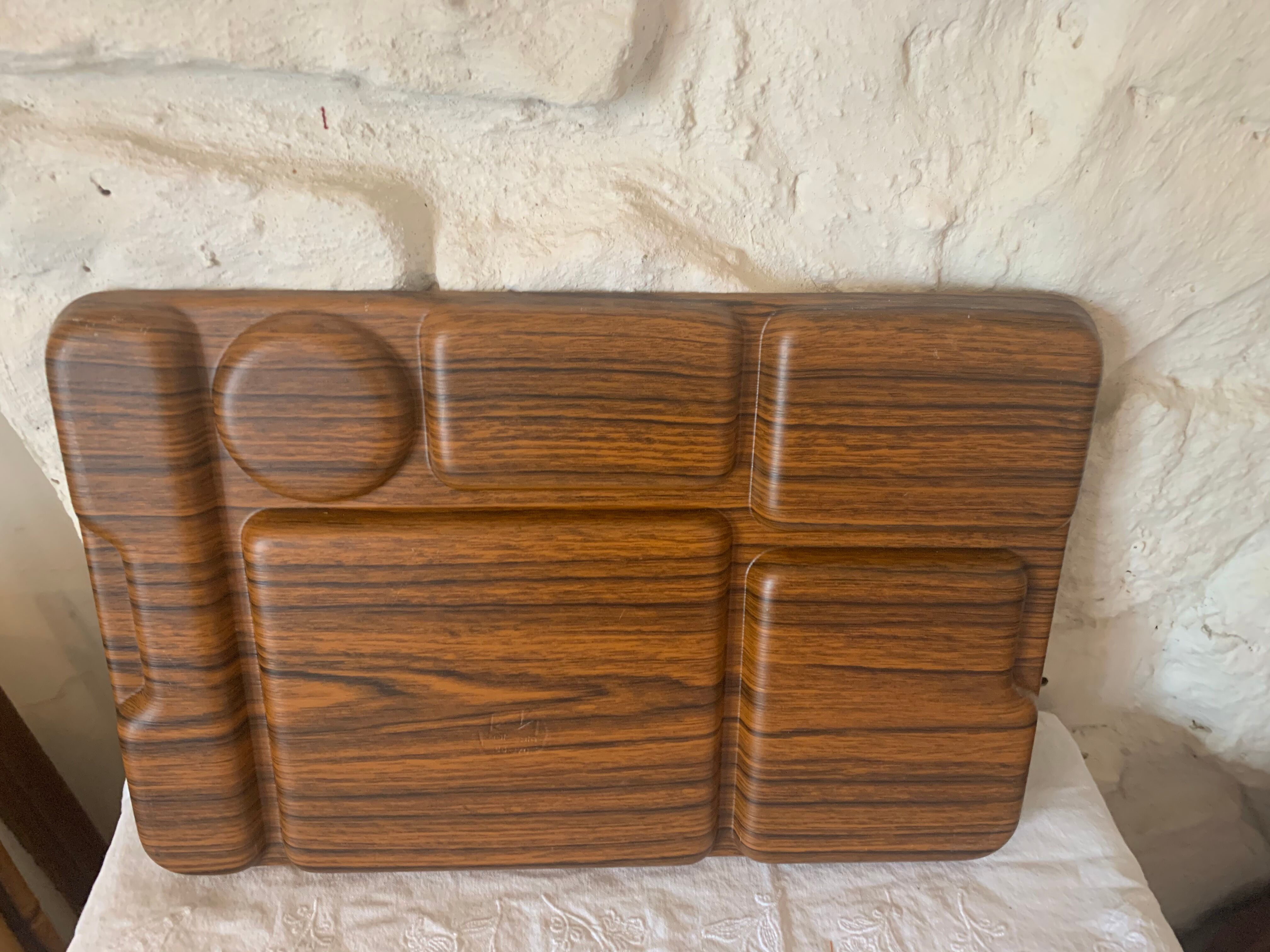Meal tray dressx wood household with vintage compartments 1970