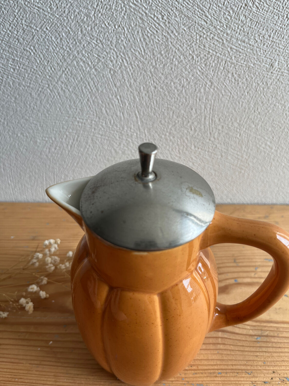 Teapot / jug / carafe / vintage earthenware pitcher in the style of Digoin Sarreguemines.