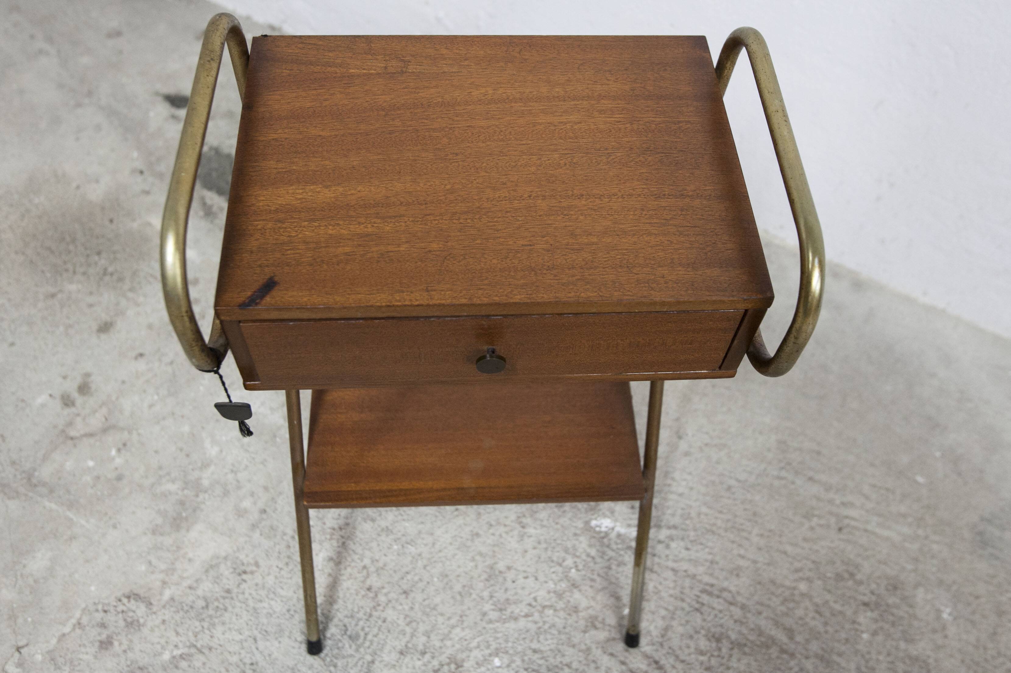 teak gold metal bedside table