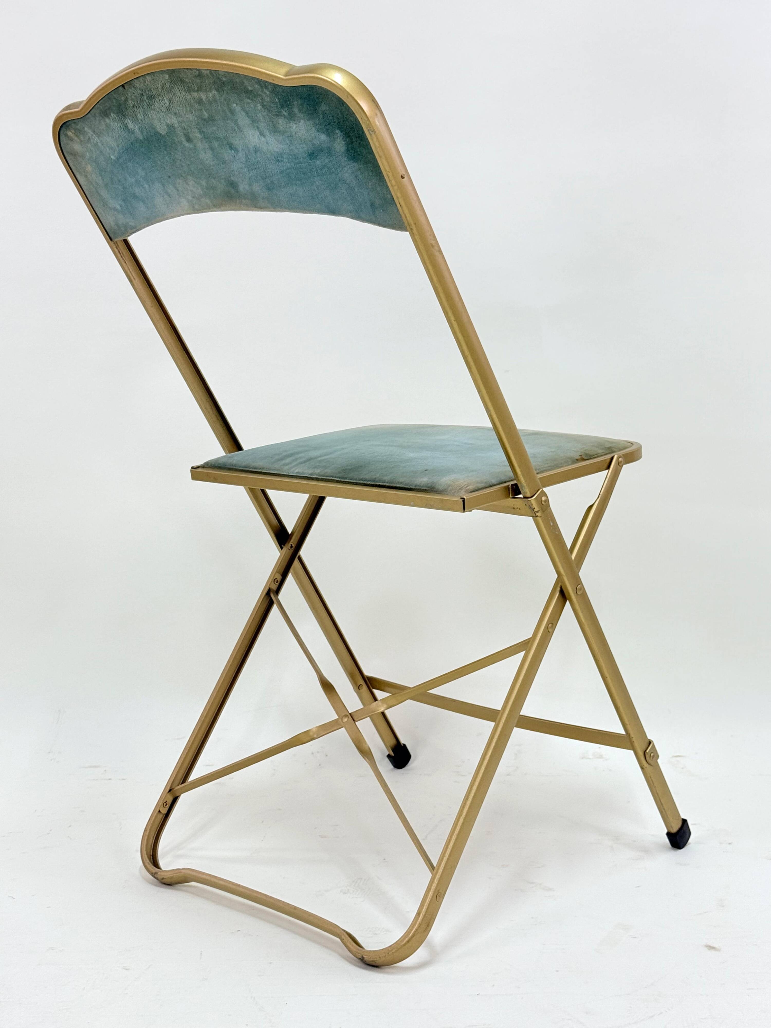 Old pair of chaisor folding chairs - metal & velvet - vintage 60's 70's