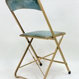 Ancien paire de chaises pliantes chaisor - métal & velours - vintage 60's 70's