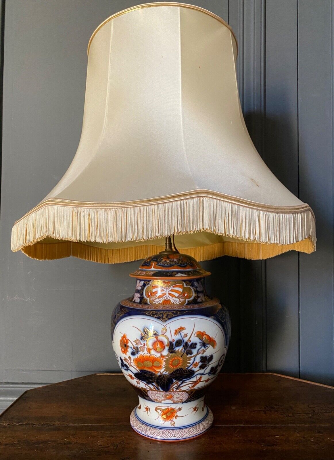 Porcelain lamp of bayeux floral decoration nineteenth with lampshade