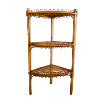 Rattan corner shelf, Italy 1960s