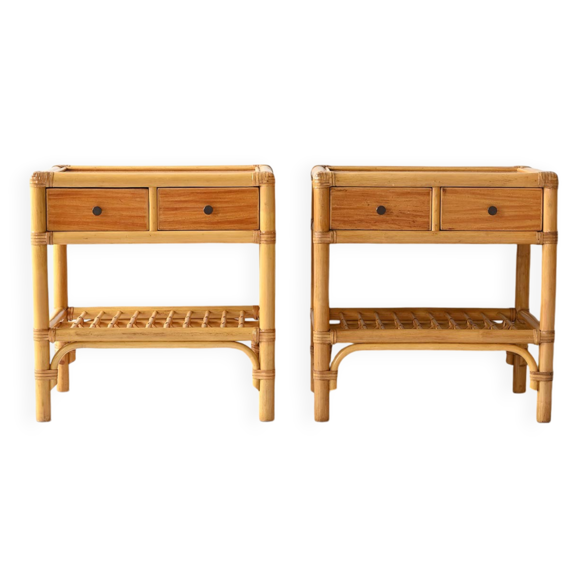 Vintage bamboo bedside tables