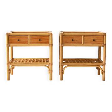 Vintage bamboo bedside tables