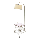 Floor lamp of the 50s in gilded metal triple mahogany tablets and gilded metal