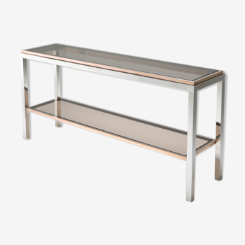 Table console à deux niveaux en chrome et laiton