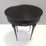 Table d'appoint, table de chevet ovale en hêtre noir ébénisé, Italie