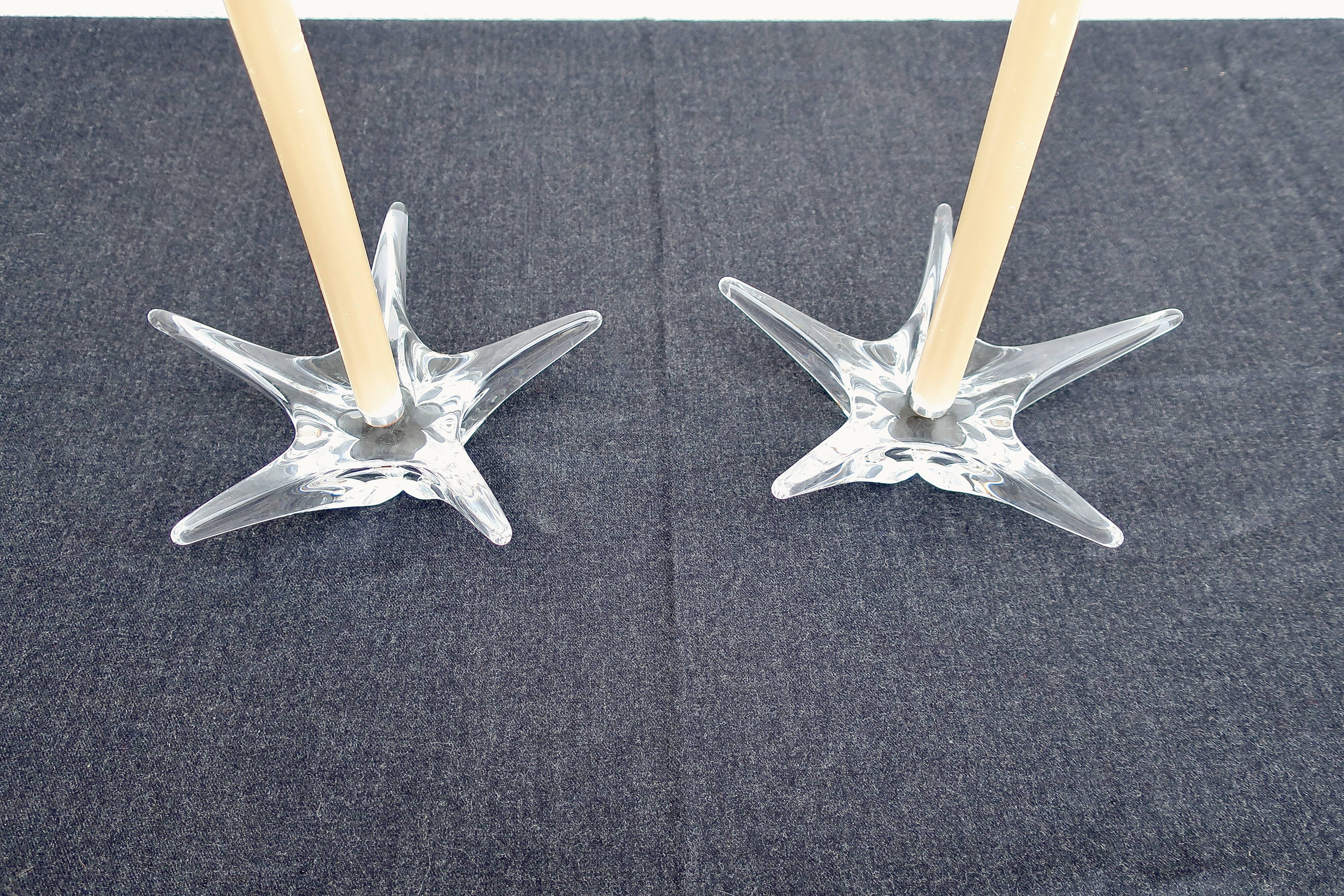 DAUM France pair of crystal candlesticks "Starfish" large model, 1960/1970