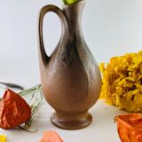 Soliflore vase in ancient sandstone brown and black ewer shape signed Denbac
