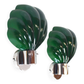 Pair of Italian 1970s wall lamps in Murano glass and chrome