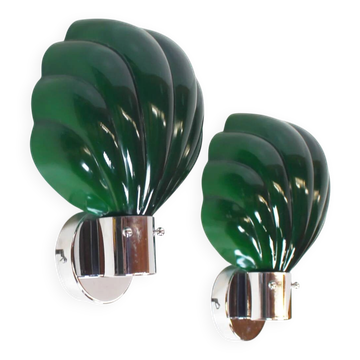 Pair of Italian 1970s wall lamps in Murano glass and chrome