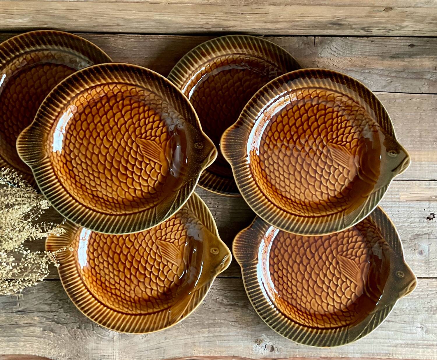 6 fish plates Sarreguemines France