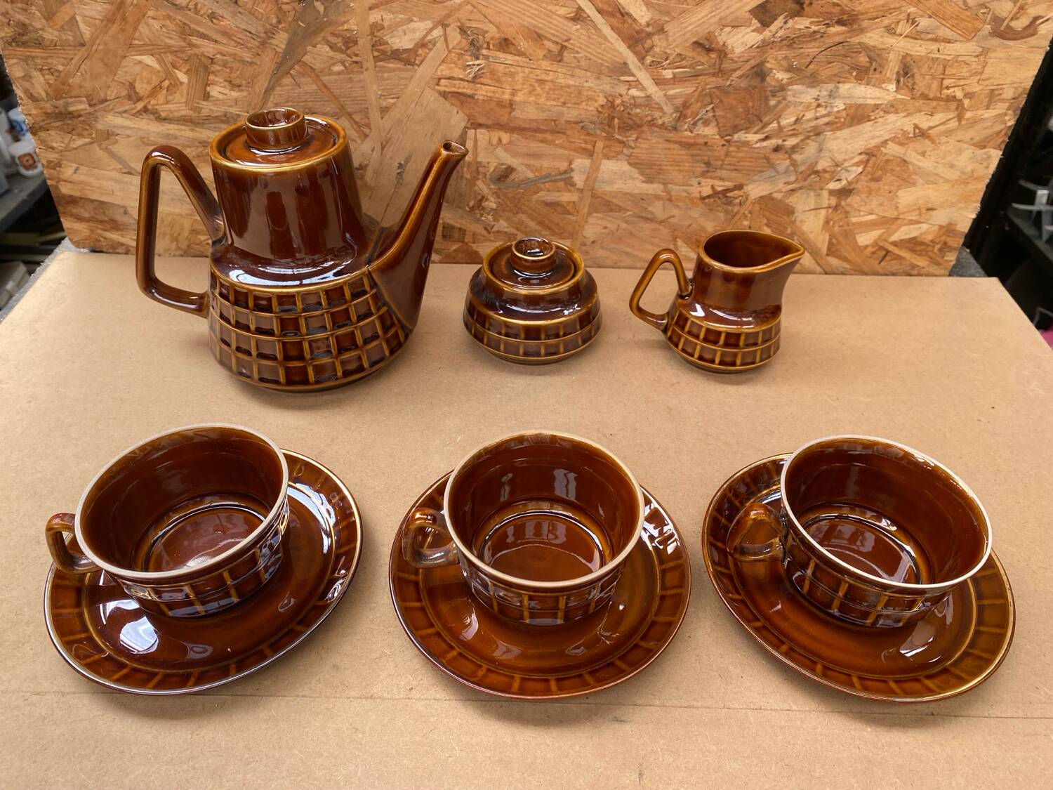 Antique PRUSZKOW Ceramic Brown & Gold Vintage Tea Service #B279