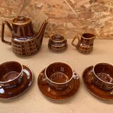 Antique PRUSZKOW Ceramic Brown & Gold Vintage Tea Service #B279