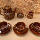 Antique PRUSZKOW Ceramic Brown & Gold Vintage Tea Service #B279