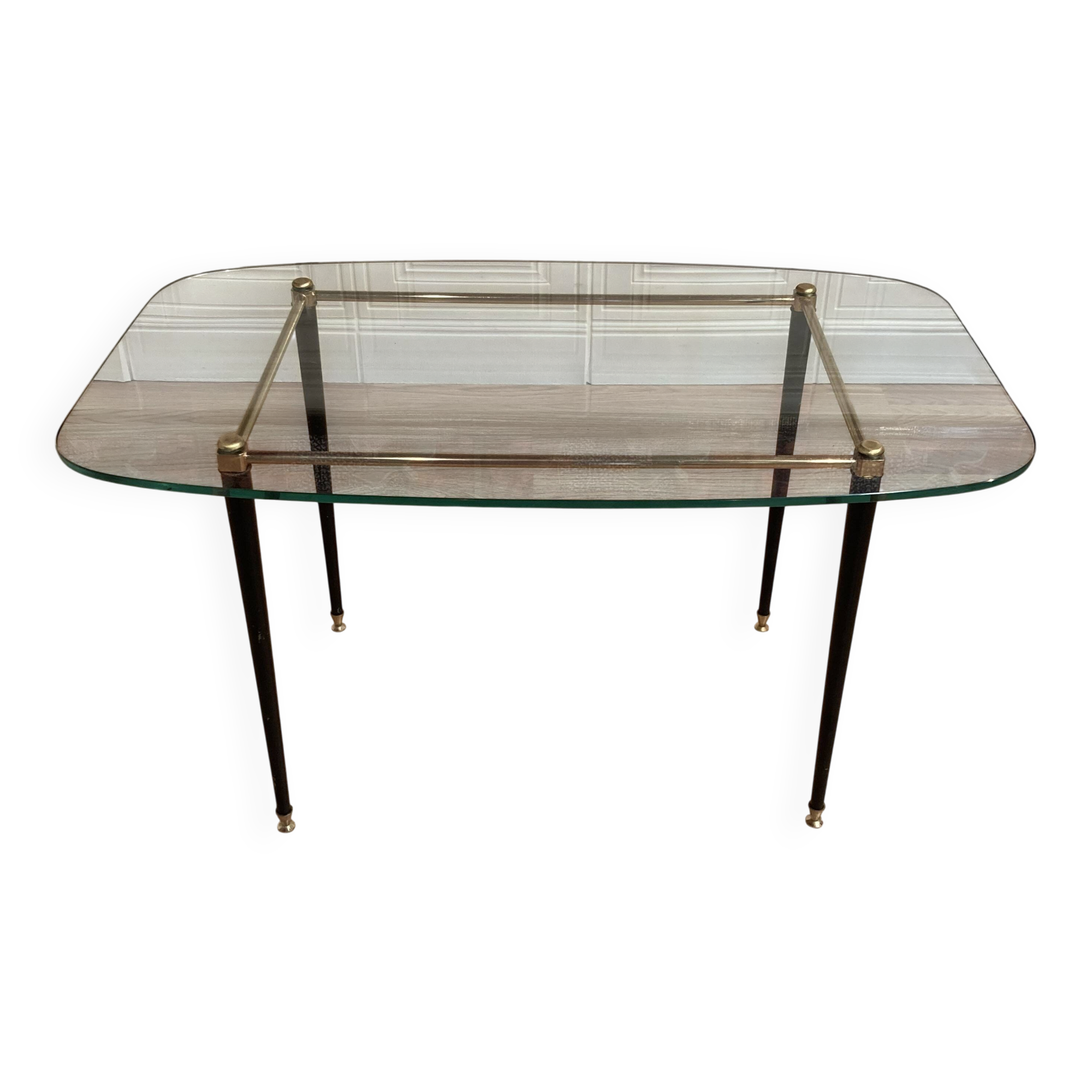Table basse design 1950 verre et métal.