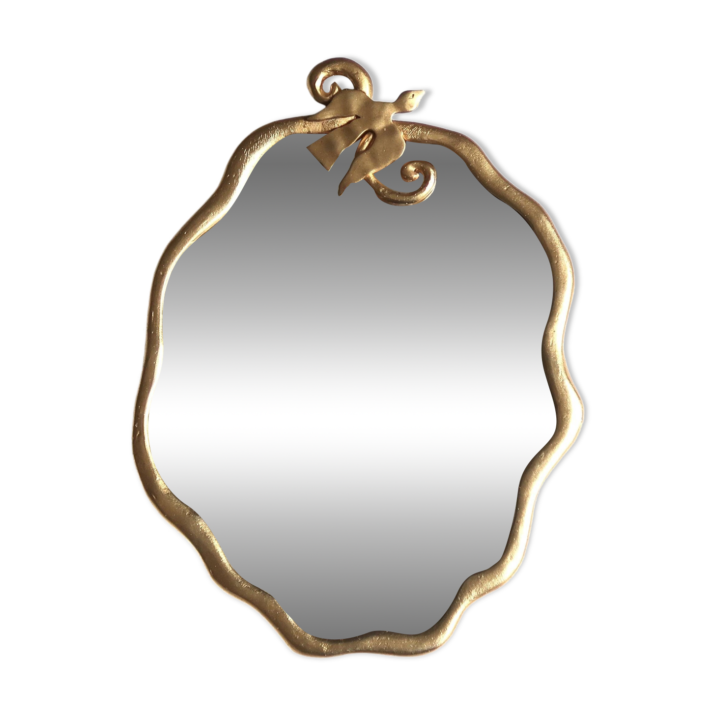 Gilded mirror with bird by Edouard Rambaud, 1990s