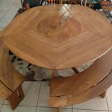 Set of 1 table + 2 benches by Pierre Chapo for Seltz