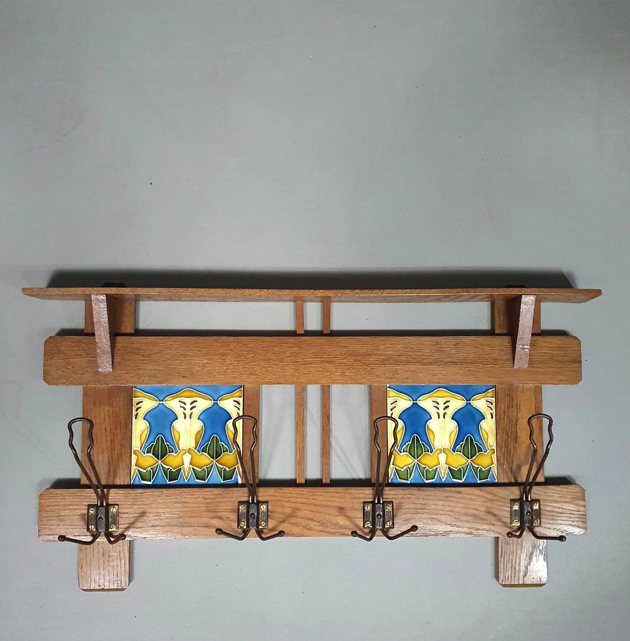 Art Nouveau wall coat rack with tiles