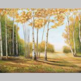 Cuadro con paisaje de álamos pintado al oleo sobre lienzo. Oil painting